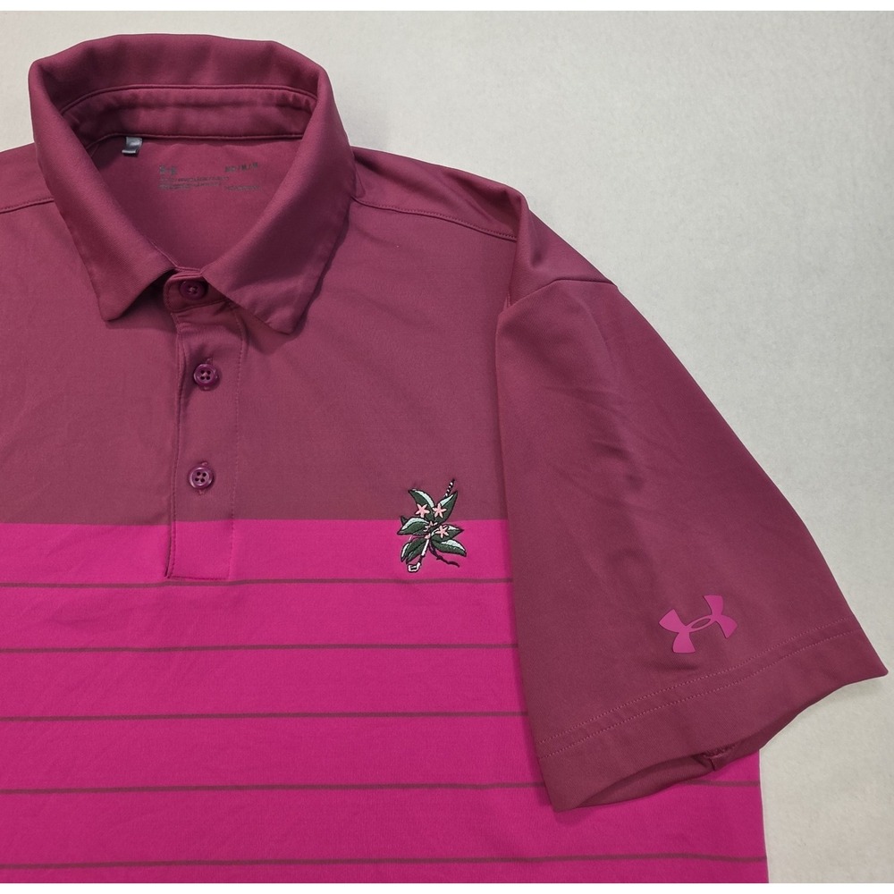 Under Armour Laurel Valley Golf Polo Shirt Mens M LIMITED USE Pink Striped  Golf